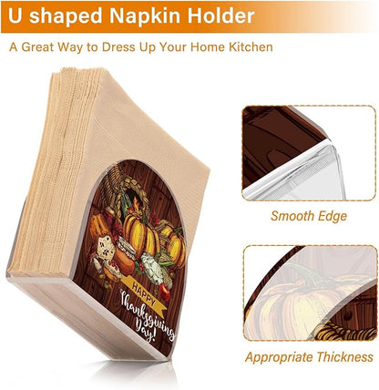 Napkin Holder Happy Thanksgiving Day Turkey Bread Pumpkin Crystal Clear Acrylic Napkin Holders, Paper Napkin Holder Dining Table Dispenser for Kitchen Restaurant Home Decor Bar Accessories