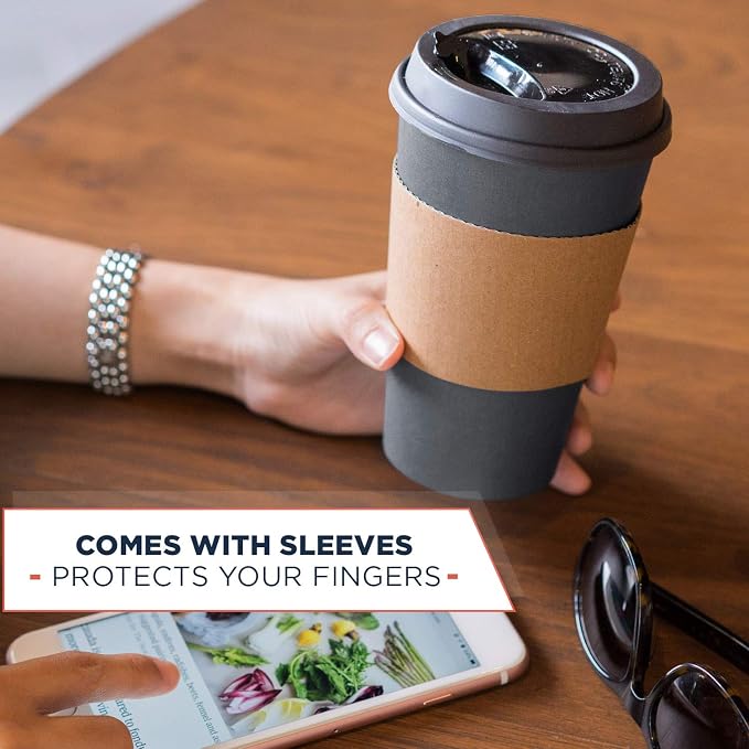 Disposable Coffee Cups With Lids - 16 oz To Go Coffee Cups With Sleeves and - Image 5