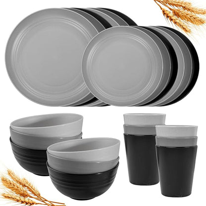 Rubtlamp 24Pcs Kitchen Plastic Wheat Straw Dinnerware Set, Dinnerware Sets by Rubtlamp
