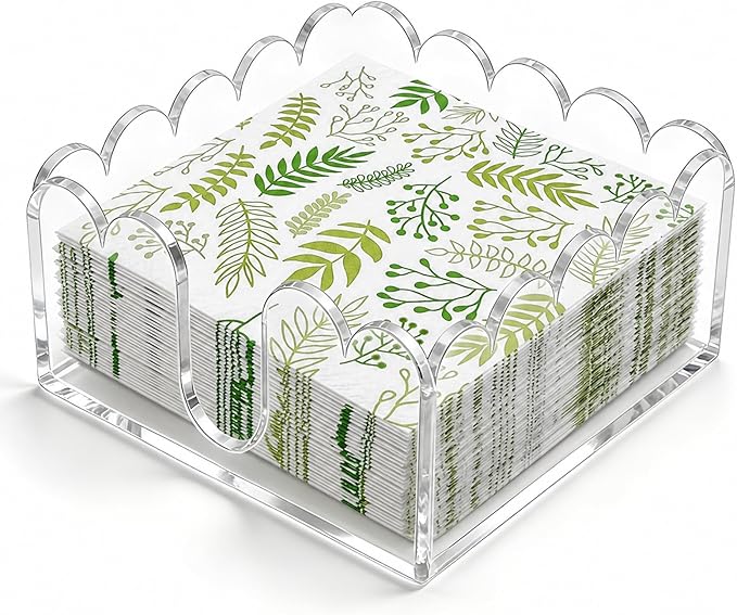 Clear Scalloped Acrylic Napkin Holder by Unknown