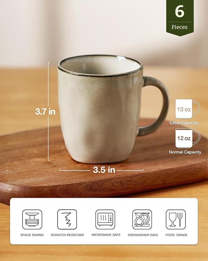 famiware Coffee Mugs Set of 6, Ocean Square 13oz Coffee Cup Set - Image 4
