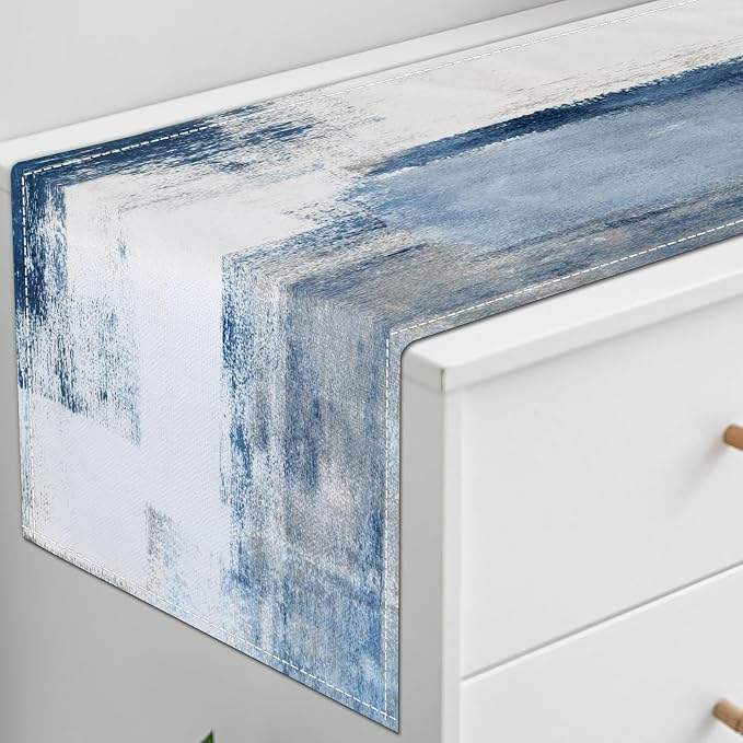 White Gray Table Runners Modern Art Farmhouse Linen Table Runners Dresser - Image 3
