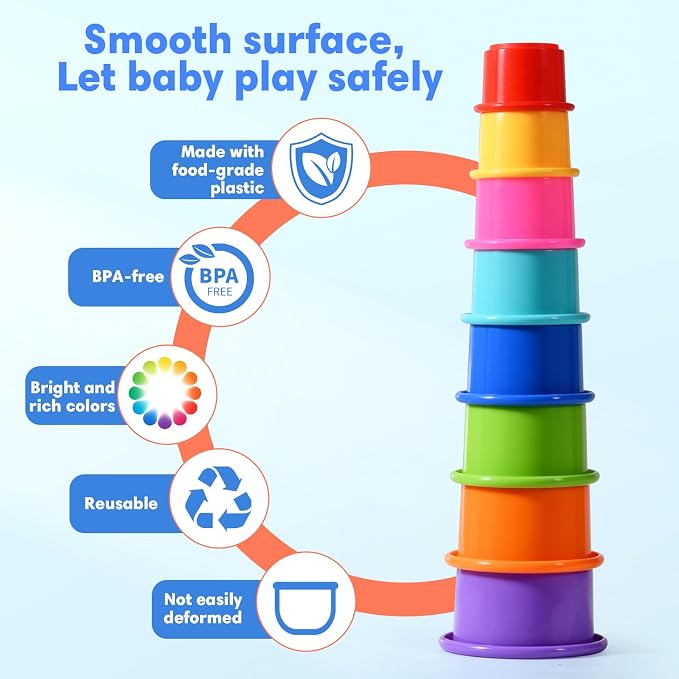 8 Pcs Stacking Cups Baby Stacking Toys, 8 Colors Educational Nesting Cups - Image 3