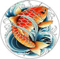 Round Edge Closing Tablecloth, Koi Fish Elastic Edged Tablecloth, Tattoo Style Japanese Wave, Fit Round Tables 39inch Diameter, for Restaurant Picnic Indoor and Outdoor Use, Multicolor