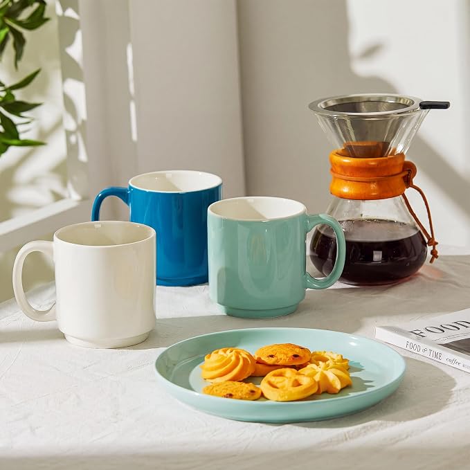 Sweese Stackable Coffee Mugs Set of 6, 16 Oz Large Porcelain Cups - Image 4