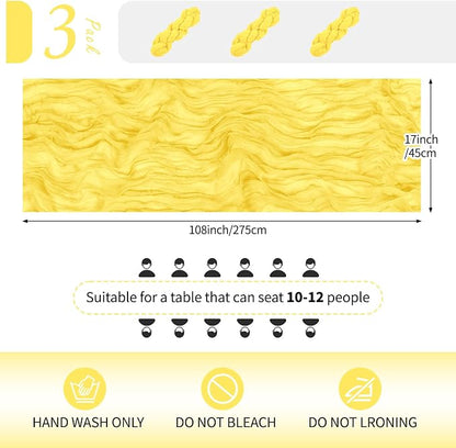 3 Pack Lemon Yellow Cheesecloth Table Runner 17x108 Inch Semi Sheer Boho Gauze - Image 2