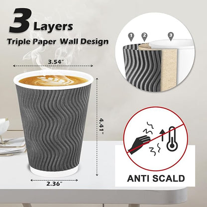 Lamosi 500 Count 8 oz Insulated Coffee Cups Bulk, Disposable Paper Cups No Lids 8oz, Corrugated Ripple Wall Design for Hot Beverage (Grey)