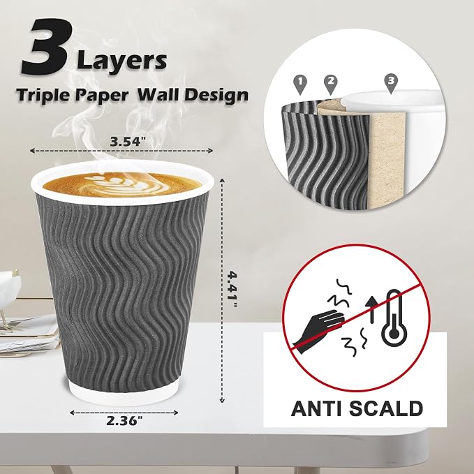 Lamosi 500 Count 8 oz Insulated Coffee Cups, Disposable Paper Cups No Lids | - Image 3