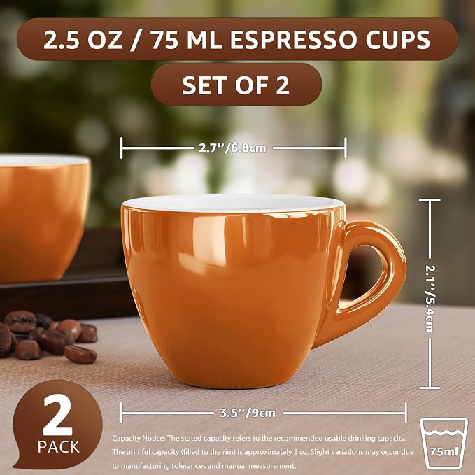Pilnocok Ceramic Espresso Cups Set of 2, 2.5 oz Coffee Small Mugs | Demitasse - Image 2