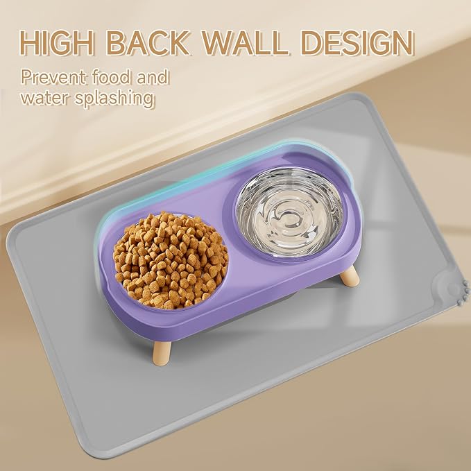 Elevated Cat Bowl with Food Mat, Raised Cat Food and Water Bowl Set - Image 3