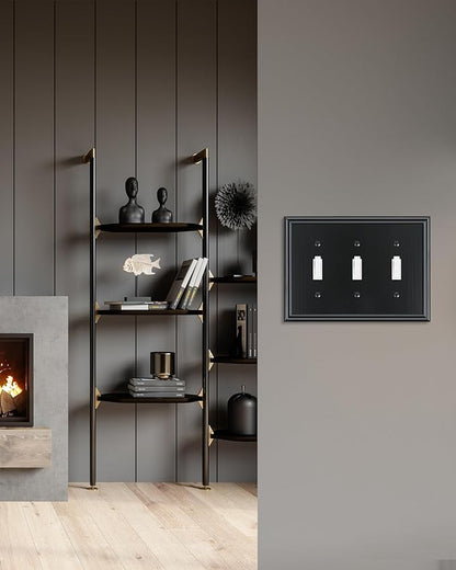 2-Pack Triple Toggle Light Switch Cover Plate, Durable Solid Zinc Alloy Decorative Switch Plate Covers, Black 3 Gang Wall Plate, Corrosion Resistant