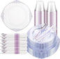 175 Pcs Clear Purple Plates for Party | Party Plates Set for 25 Guests by Hioasis