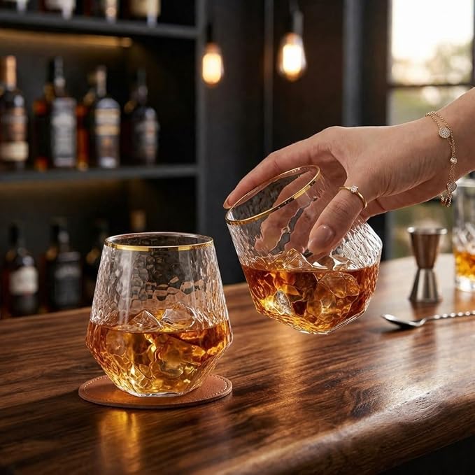 40 Pack Disposable Plastic Wine Glasses 12oz Diamond Gold Rim Stemless | - Image 6