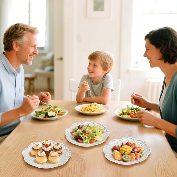 Tebery Set of 4 Ceramic Dinner Plate, 10.5 Inch Large Embossed Lace Salad - Image 9