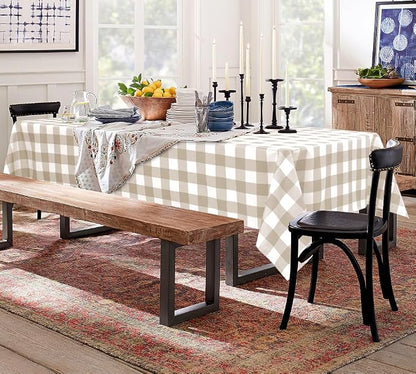 Buffalo Plaid Tablecloth 54 x 80 inch 2 Pack Khaki and White | Waterproof - Image 8