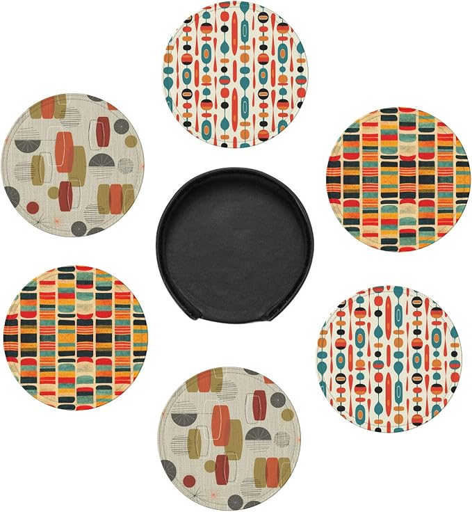 Mid Century Modern Style Leather Drinks Coasters - Image 2