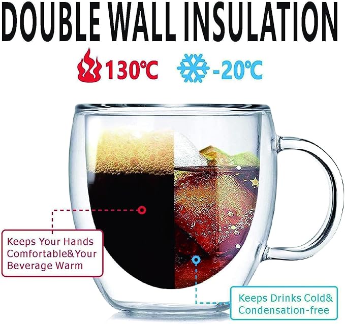 Espresso Cups Set Of 2, Double Walled Glass Coffee Mugs - Image 2