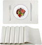 Faux Leather Placemats Set of 6, Washable Place Mats, Wipeable Waterproof Oil-Proof Heat Resistant Table Mats, Non-Slip Vinyl Placemats Rectangular Place Mat for Table Indoor Outdoor (White)