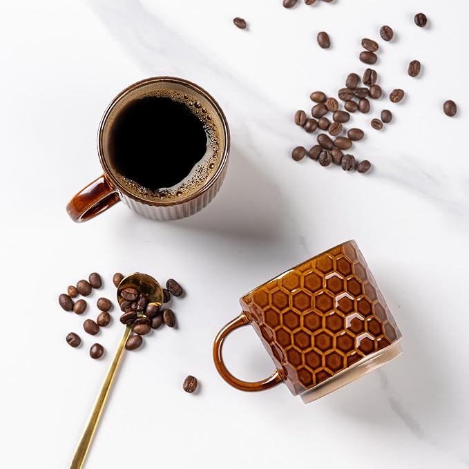 GBhome 6 OZ Stackable Coffee Mugs Set of 4, Ceramic Coffee Cups Set | 4 - Image 3