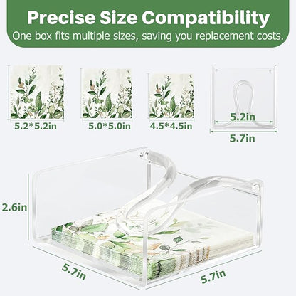 Acrylic Cocktail Napkin Holder, 5.5"x5.5" Clear Square with Weighted Arm & Non-Slip Base, Sleek & Stable Flat Napkin Holder for Bar Cafe Restaurant Kitchen Dining Table