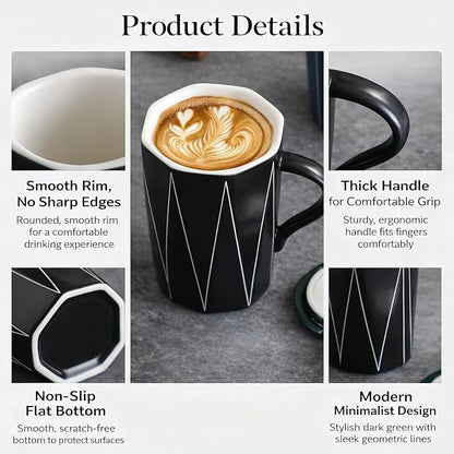 Ceramic Coffee Mug with Lid and Spoon, 13 oz Thick Heavy Coffee Cup - Image 2