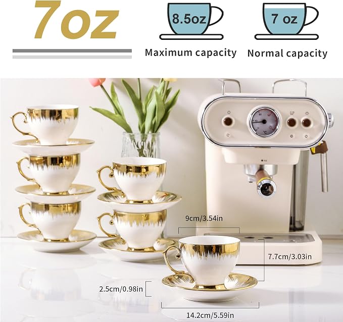 LETAOTAO Tea Cups and Saucers Set of 6, 7 oz Turkish Coffee Cup set | Ceramic - Image 2