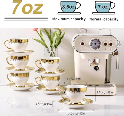 LETAOTAO Tea Cups and Saucers Set of 6, 7 oz Turkish Coffee Cup set | Ceramic - Image 2