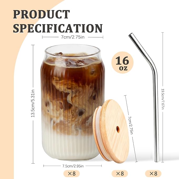 8 Packs Ribbed Glass Tumbler - Image 2