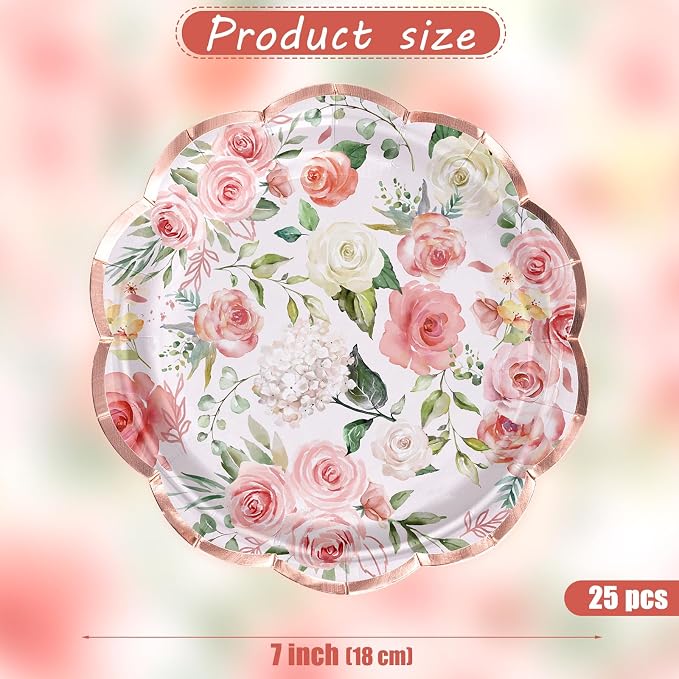 WRAPAHOLIC 25Pcs Floral Paper Plates - Image 2