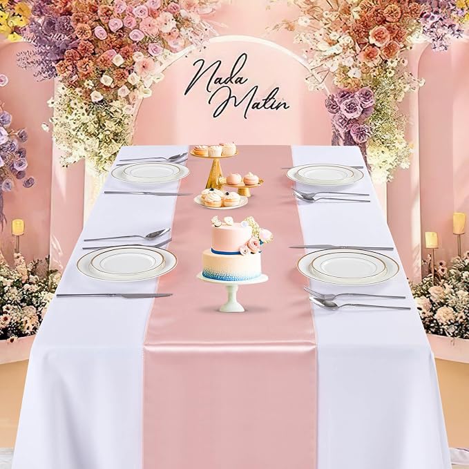 Rose Gold Table Runners 16 Pack 12x108 inch Silk Satin Smooth Fabric | Satin - Image 3