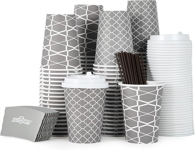JOLLY PARTY 12 oz Paper Coffee Cups, Disposable Coffee Cups by JOLLYPARTY