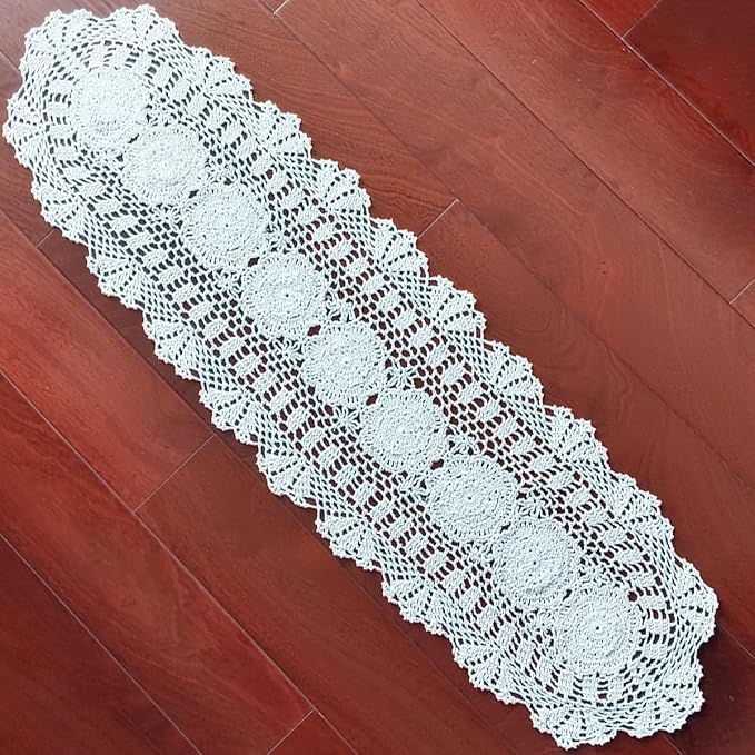Phantomon Oval Lace Table Runner Doilies Floral Table Scarf Furniture Cloth - Image 4