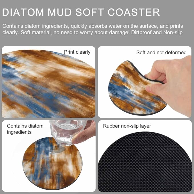 Blue Brown Coasters Set of 2, Absorbent Coasters - Image 9