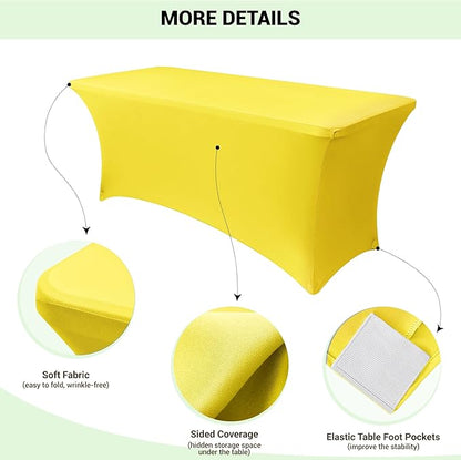 Obstal 6 Pack Stretch Spandex Table Covers for 6 Foot Tables - 6 FT Universal Rectangular Fitted Tablecloth Protector for Wedding, Banquet, Party (Yellow, 72 Length x 30 Width x 30 Height Inches)
