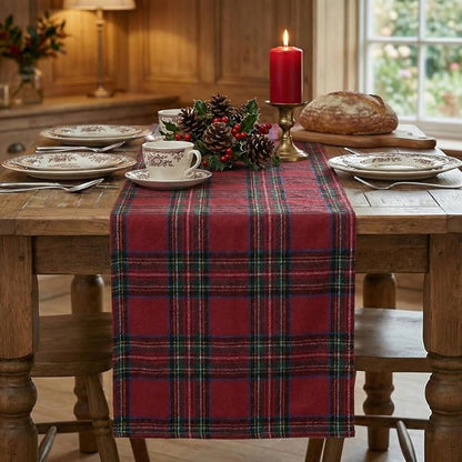 Artoid Mode Red and Multi Color Line Farmhouse Plaid Christmas Table Runner - Image 2