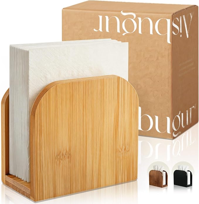 Napkin Holder for Table Stable Standing Napkin Dispenser Natural Bamboo | by AISBUGUR