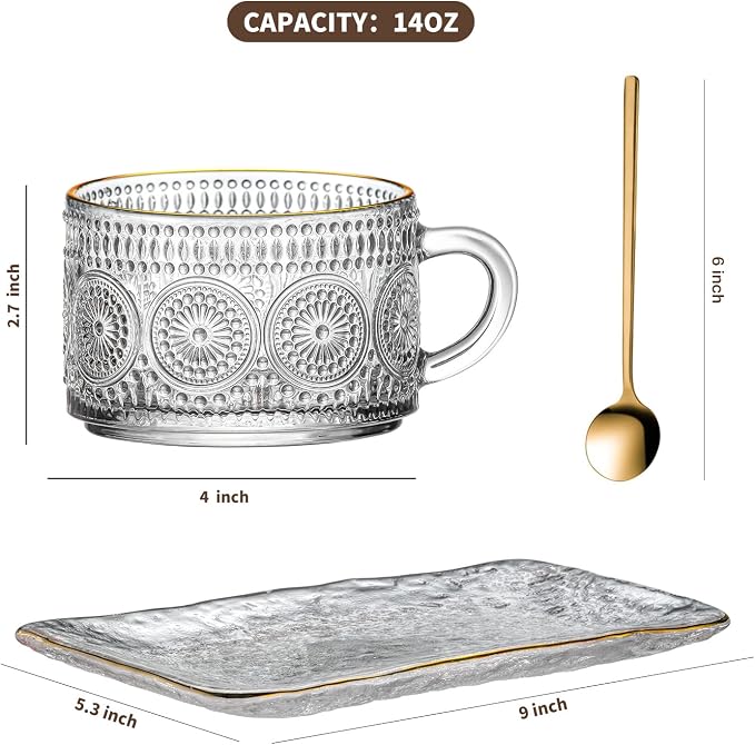 Gezzeny Vintage Coffee Mugs Set, Glass Cups Set - Image 2