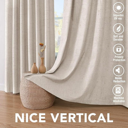 H.VERSAILTEX Primitive Linen Curtains 100% Blackout Curtain Drapes Burlap Curtains with White Thermal Insulated Liner, Grommet Top Drapes Living Room/Bedroom (2 Panels, 42 x 63 Inch, Natural)