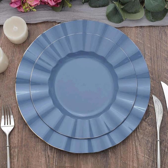 Efavormart 9" Salad Plates – Set of 10 Plastic Ocean Blue Round Disposable - Image 6