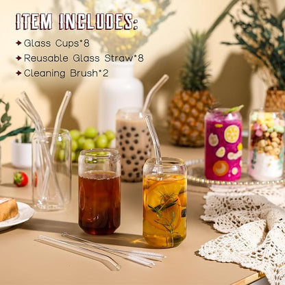 NETANY Drinking Glasses with Glass Straw - 16oz Glass Cups - Image 2