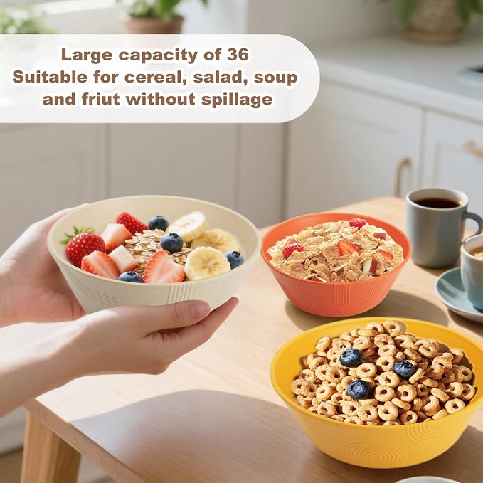 36 oz Wheat Straw Bowl, Unbreakable Cereal Bowls Set of 6, Microwave and - Image 3
