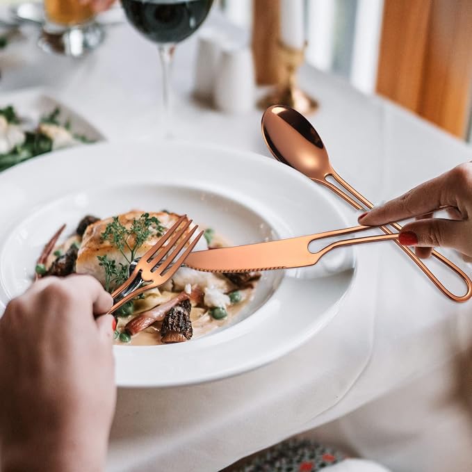 Flatware Set 4 Copper/Rose Gold Silverware Hollow Out Handles 20 Piece - Image 2