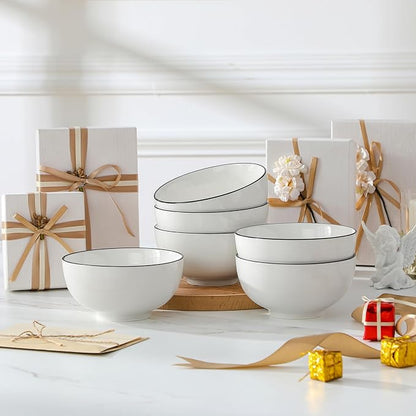 MALACASA Ceramic Soup Bowls, 26Oz Cereal Bowls Set of 6 for Soup, Cereal, Oatmeal, Fruit, Rice - Porcelain Serving Bowl for Kitchen, Dishwasher and Microwave Safe, Series Regular