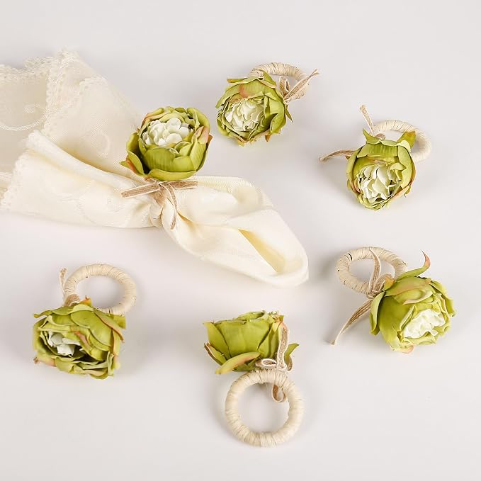 Handmade Flower Napkin Rings Set of 6, Valentine's, Thanksgiving Table by FEKIDO
