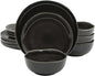 Gibson Elite Nardini 12 Piece (Service for 4) Plates and Bowls Reactive Glaze Dishes Stoneware Ceramic Dinnerware Set - Black