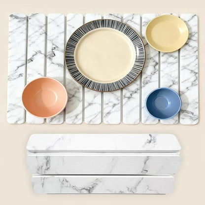 Large Stone Drying Mat for Kitchen Counter, Collapsible Dish Drying Mat Quick Drying Super Absorbent Diatomaceous Earth Mat, Drain Pad for Dishes Bottles Cups Match Any Countertop 24" x 16"