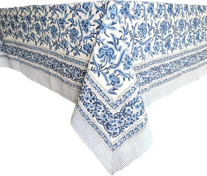 ATOSII Midnight Bloom 100% Cotton Spring Summer Tablecloth, Hand Block Print Rectangle Table Cover for Kitchen Dining Linen I Parties, Outdoors, Wedding, Easter I 72 X 140 Inches I 12 Seater