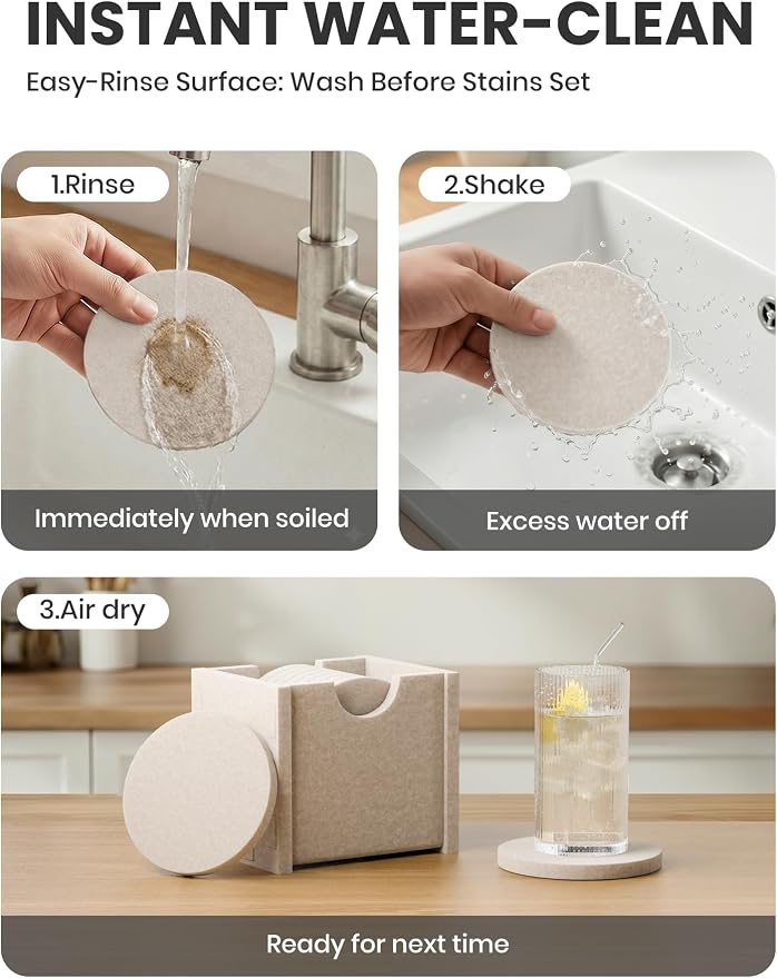 Fluxynara Felt Coasters with Holder, Linen Dusk | Round Felt Coasters, - Image 7