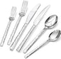 KINGSTONE 36 Piece Silverware Set with Steak Knives, Hammered Silverware Set for 6, 18/10 Stainless Steel Flatware, Cutlery Set for Home, Party, Wedding, Mirror Polished Dishwasher Safe