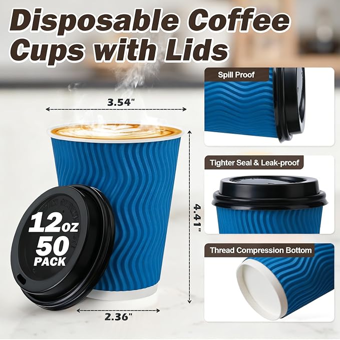 12 oz Insulated Disposable Paper Coffee Cups - Image 2